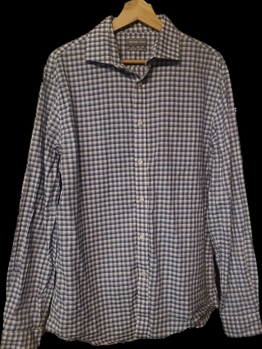 Michael Kors Blue and White Plaid Slim Fit Button-Down Shirt